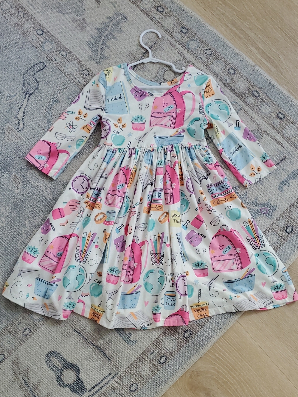Mila & Rose Girls School is Cool 3/4 Sleeve Pocket Twirl Dress Sz5-6